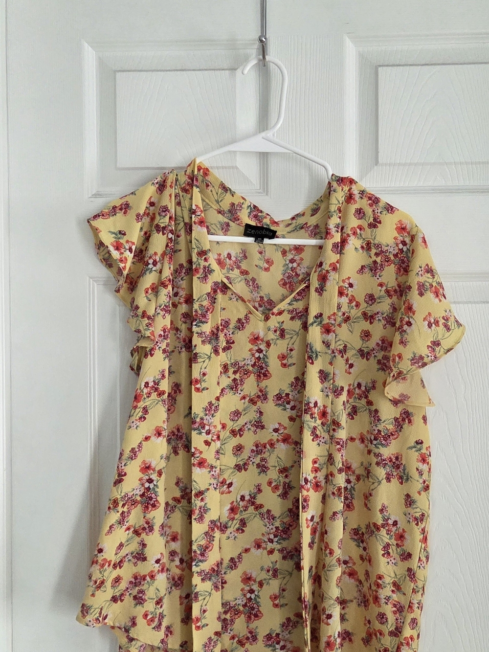 Zenobia Yellow Floral Tie-Front Flutter Sleeve Blouse